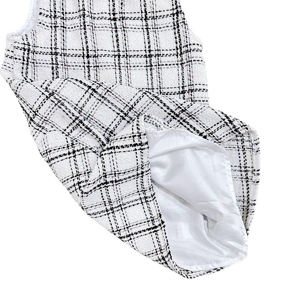Max studio Black off White Plaid metallic sleeveless lined dress girls 5/6 small - Picture 4 of 8